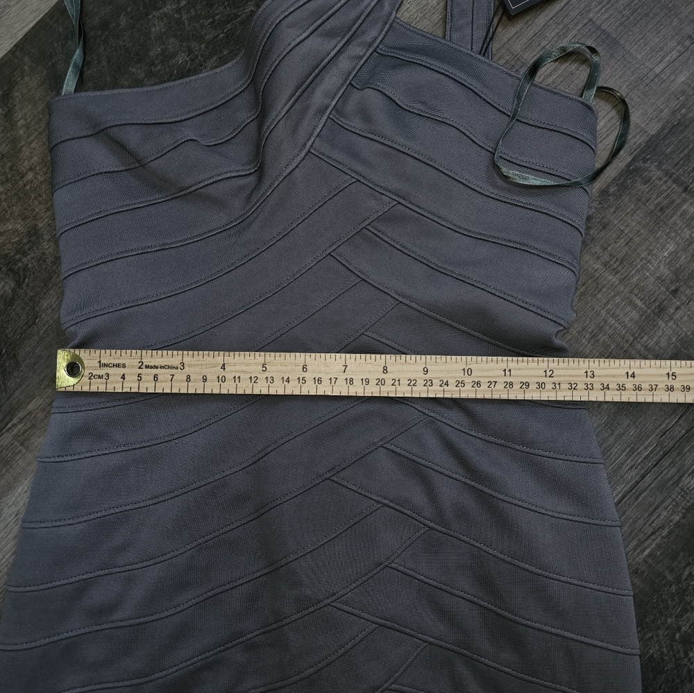 BCBGMaxAzria One-Shoulder Charcoal/Olive Dress, XS, NWT - Picture 8 of 12